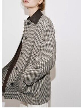 Zara HOUNDSTOOTH FAUX LEATHER TRIM JACKET(S)